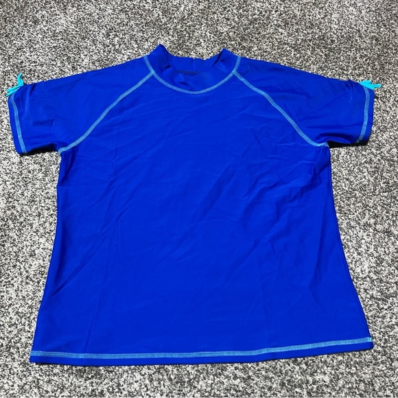 L.L.Bean Girls Blue Short Sleeve Sun Surf Rash Guard Swim Shirt XL 18 - Picture 1 of 7